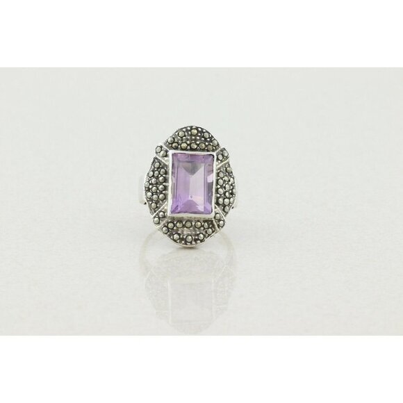 Sterling Silver Amethyst and Marcasite Ring Size 5 3/4 - Picture 5 of 8
